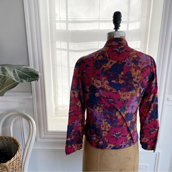 Vintage Mandarin Style Floral Print Blouse Pink Size Small - Picture 6 of 12